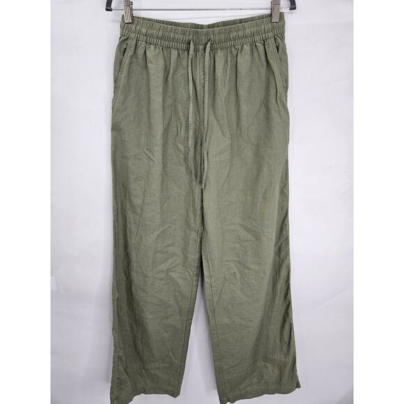 H&M Womens Small Linen Blend Pants Light Green Loose Fit Beach Relax - Picture 1 of 6